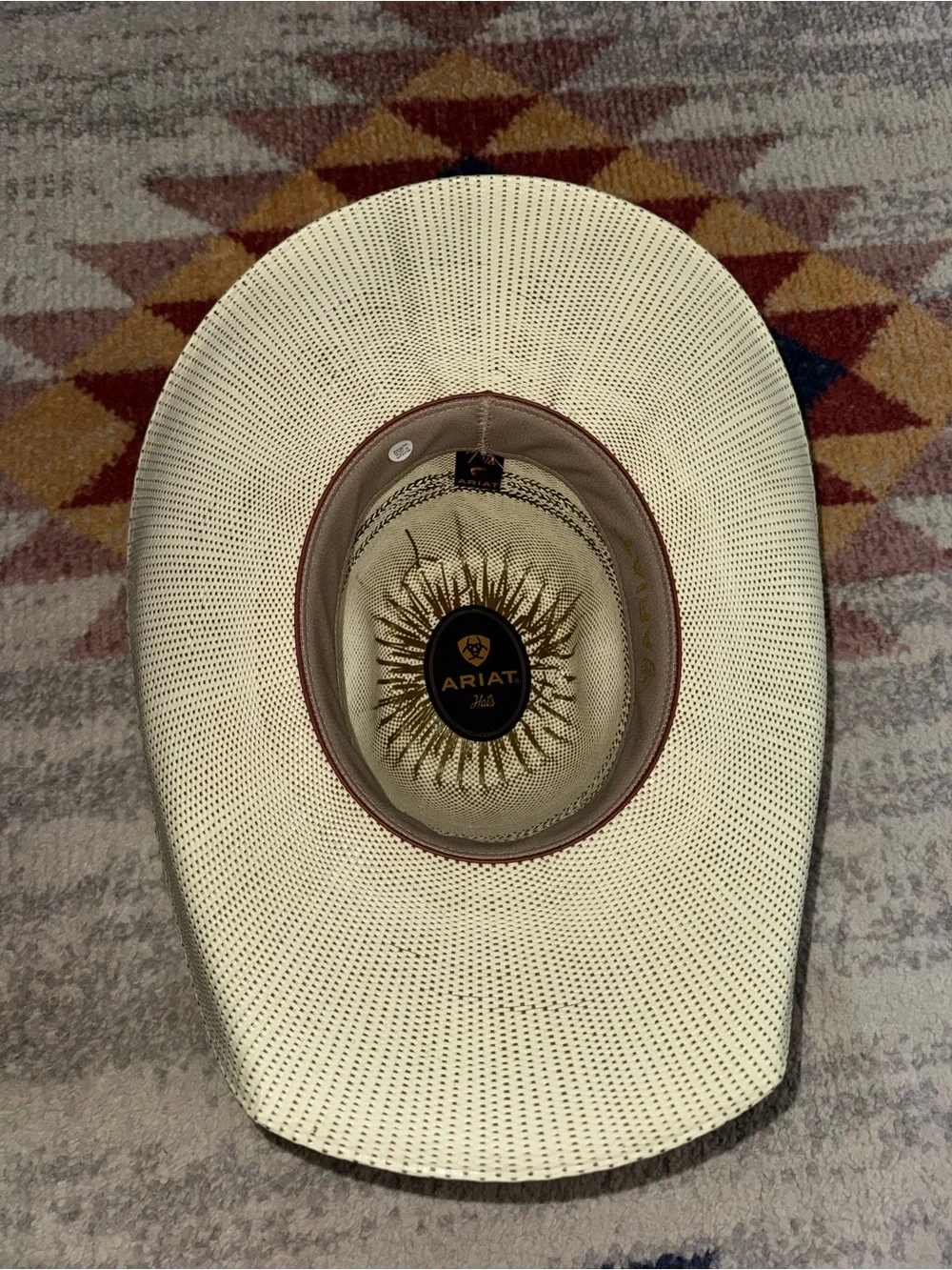 Ariat Cream Straw Hat with Brown Trim and Gold Logo